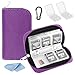 Memory Card Case, WOVTE Portable 8 Pages and 22 Slots SD SDHC MMC CF Micro SD Memory Camera Card Case Holder Pouch Zippered Storage Bag (Purple)