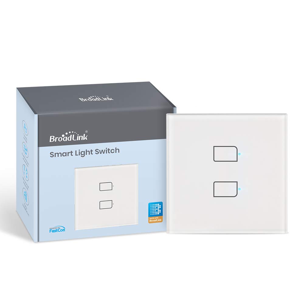 BroadLink Smart Touch Wall Light Switch, 2 Gang Single Live Wire Switch, Compatible with Alexa, Google Home and IFTTT, Hub Required (No Hub)