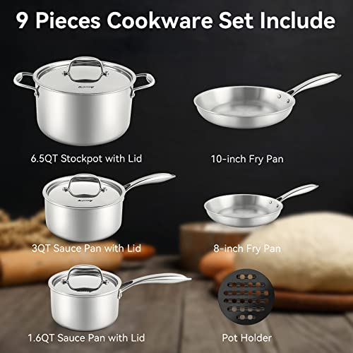 Duxtop WholeClad TriPly Stainless Steel Induction Cookware Set, 9PC