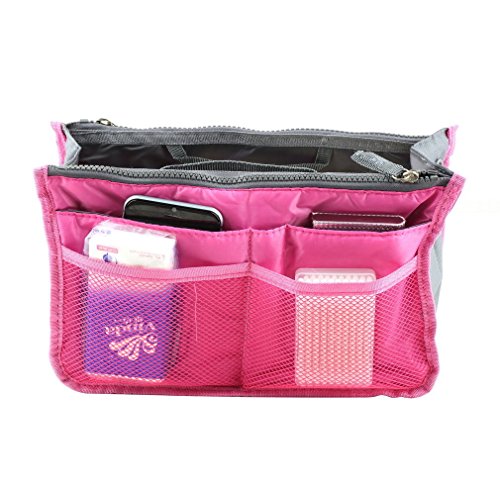 HiiBaby Women Lady Portable Purse Organizer Insert Multi-function Cosmetic Storage Bag in Bag Travel Makeup Organiser Handbag Pouch Insert Bag (Pink)