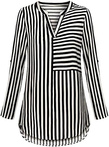 Clearance!HOSOME Women Chiffon Striped Blouses Split V Neck Cuffed Sleeve Shirt Tops