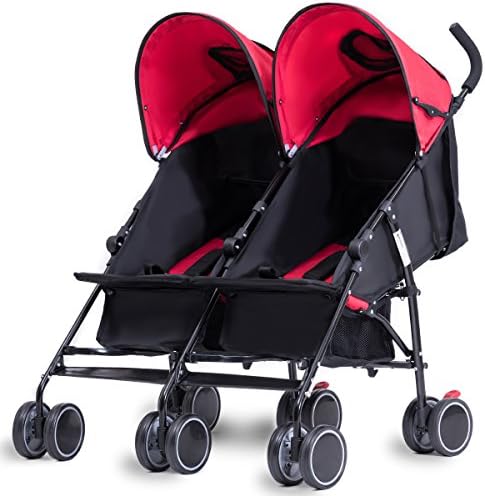 Costzon Twin Ultralight Stroller, Foldable Double Umbrella Stroller (Red)