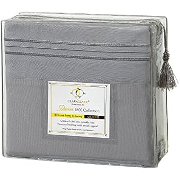 Sale - Clara Clark Premier 1800 Series 4pc Bed Sheet Set - Queen, Silver Light Gray, Hypoallergenic, Deep Pocket