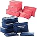 Packing Cubes 12 Pieces (2 Sets of 6 PCS)- JuneBugz Light Weight Travel Cubes, Luggage/Suitcase Organizer with Laundry Bags| Space Saver Travel Accessory for Carry-on/Back Packs (MellonRed/Navy)