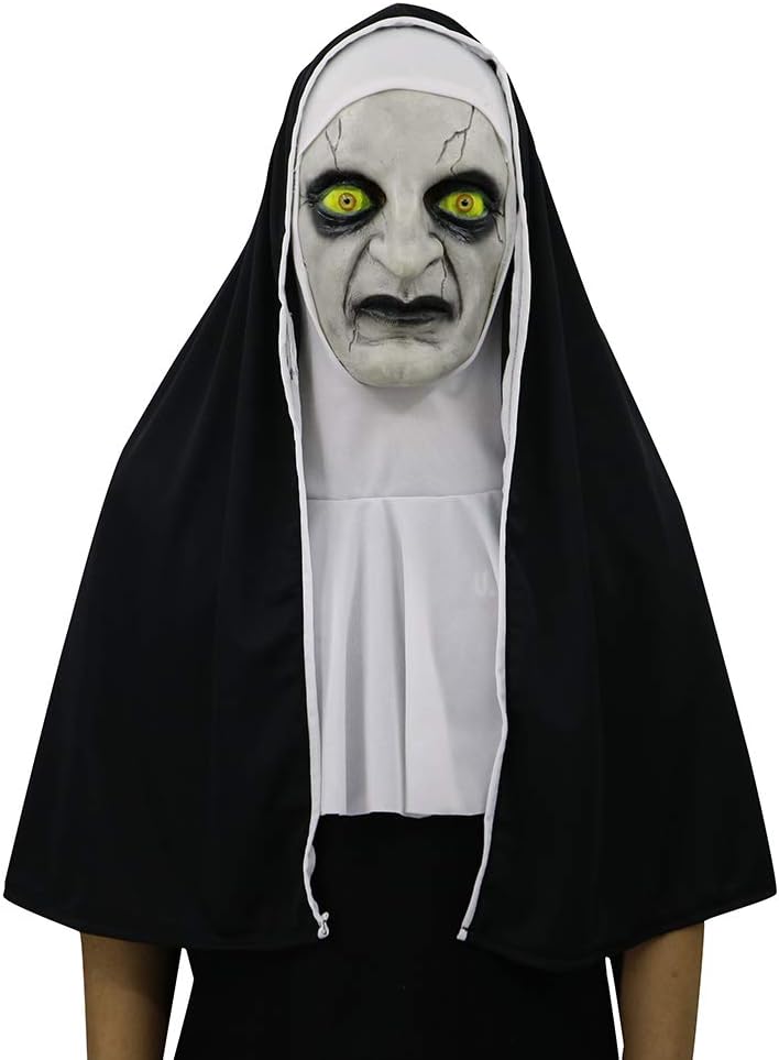 yacn Halloween Nun Costume for Women,Scary Nun Mask with Veil Zombie Mask (Nun) (yellow)