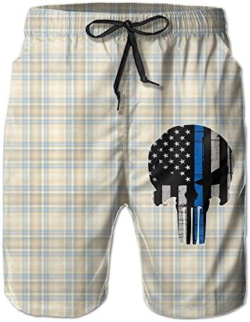 Funny Sunshine Boys Men's American Flag Line Skull Summer Quick-drying Surf Pants Shorts Pants XXL