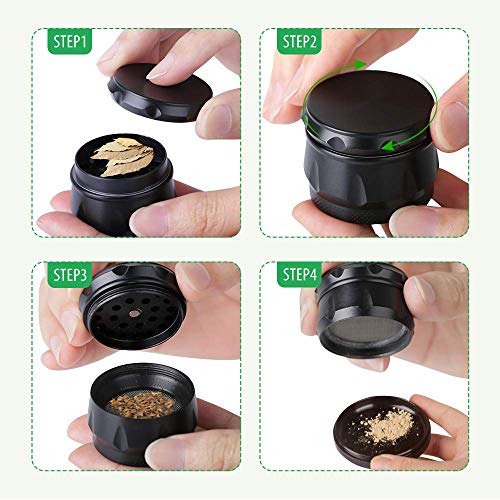 iRainy 1.6 Inch 4 Pieces Spice Herb Grinder G2 Pocket Size Small Tiny Grinder with Pollen Catcher (Black)