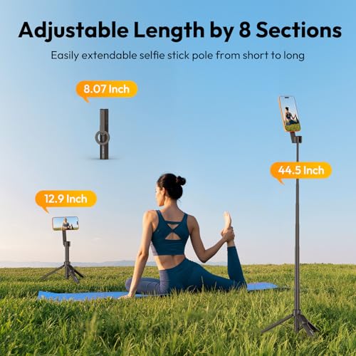 ULANZI SK26 Magnetic Phone Tripod, 44.5'' Selfie Stick for Magsafe w Remote, Portable Tripod for iPhone 17 Pro Extendable Cell Phone Stand Lightweight for Vlog Travel Recording Streaming Selfies