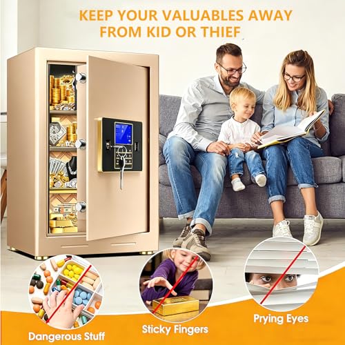 2.7 Cubic ft Steel Home Security Safe, Extra Large Heavy Duty Home Safe with Programmable Electronic Keypad Lock & Key, Digital Security Safe Box for Secure Documents, Jewelry, Valuables Money