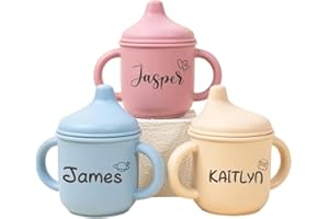 Personalized Baby Sippy Cup,Custom Silicone Baby Water Cup with Lid and Handle,Engraved Name Toddler Training Cups
