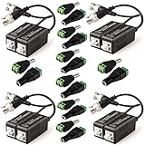 8 Pack Passive Video Balun Transceiver for TVI/CVI/TVI/AHD/960H CCTV Camera, ZUEXT 8 Pairs Male & Female BNC/DC Power Connector Adapter 12V 2.1x5.5mm for LED Light Strips (Male BNC to UTP CAT5 Cable)
