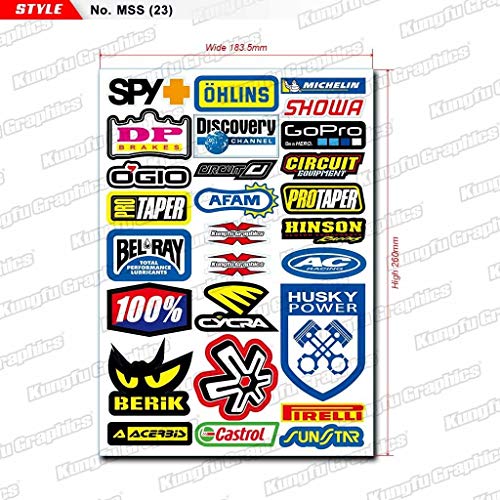 Kungfu Graphics Micro Sponsor Logo Racing Sticker Sheet Universal (7.2x 10.2 inch), White Blue, MSS (23)