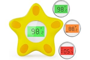 MIEDECDEL Baby Bath Thermometer, Infant Digital Water Thermometer Safety with 3 Color Backlit and Temperature Warning, Room Thermometer Floating Toy for Infant, Toddler, Bathtub, Swimming Pool (Yellow)
