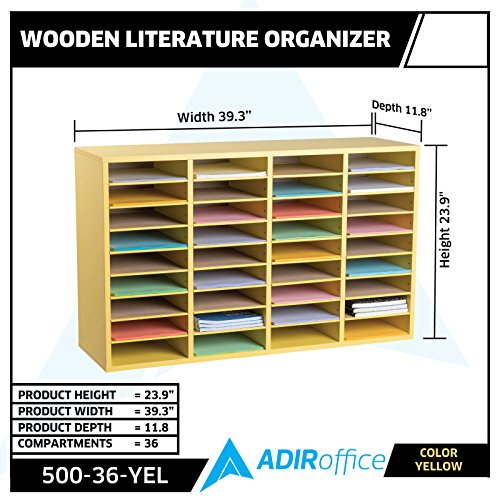 AdirOffice Wood Adjustable Literature Organizer (36 Compartment, Yellow)