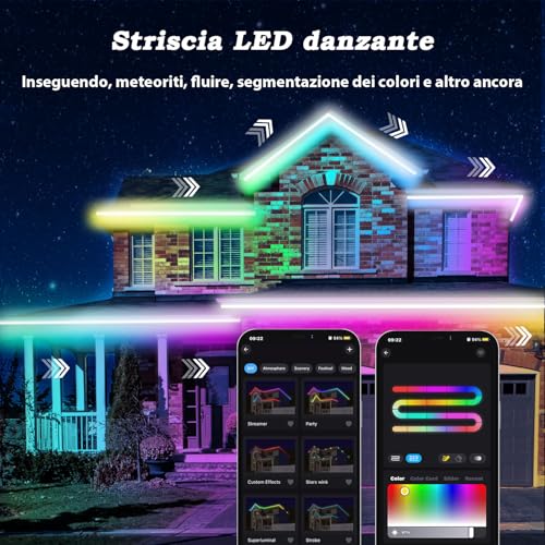 Lichaser Striscia LED per Esterni Strisce LED Impermeabili Fai da te IP67 RGB+IC, Tracciamento e Segmentazione con App BT Etelecomando 2.4G RF per Uso Esterno (20m)