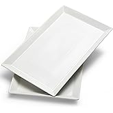 MIECOO Large Serving Platters, 18.5" x 11.5" White Serving Trays Set, Rectangular Porcelain Plates for Party, Wedding, Birthday, Entertaining, Food, Appetizer, Fruit, Sushi, Dessert, Set of 2