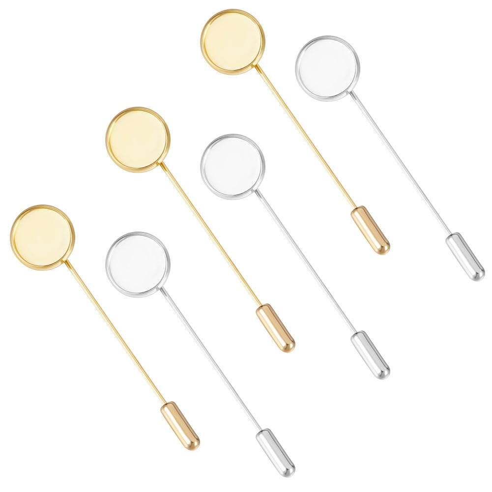 GORGECFAFT 1 Box 20Pcs 2 Colors Flat Round Tray Lapel Pin Round Tray Safety Pins Brass Stick Craft Lapel Pins Silver Flat Round Tray Lapel Pin Brooch Needle Metal Stick Crafts for DIY Costume Suit