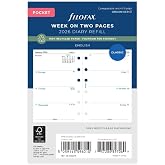 Filofax Calendar Diary Refill, Pocket Size: 4-3/4" x 3-1/4", Week-to-View, White Paper, Unruled, English, 2026 (C68221R-26)
