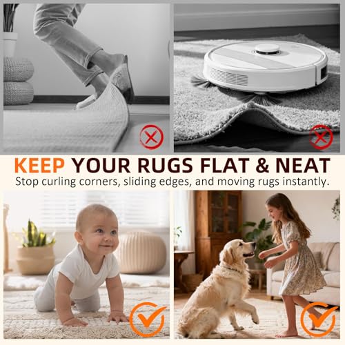 Rug Gripper, Non-Slip Carpet Tape, Reusable Washable Rug Tape, Anti-Curling Rug Pads for Hardwood & Tile Floors (24PCS)