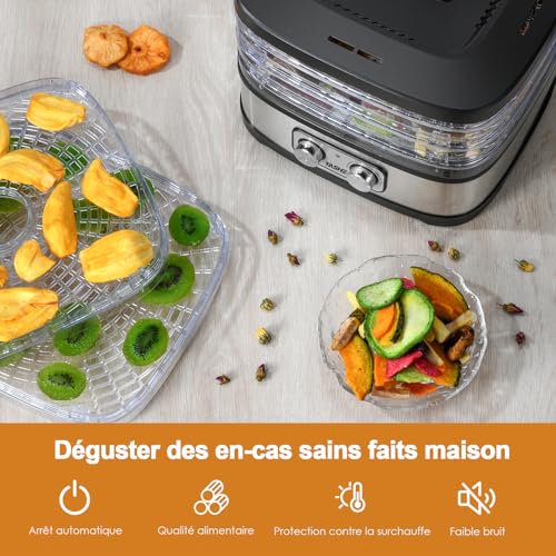 YASHE GGJ-261A Food Dehydrator, 5 Height Adjustable Trays, Temperature Control from 35 to 70°C, 240 Watts Deshydrator for Fruits and Vegetables, BPA Free