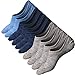 Toes Home Men Pack of 5 Low Cut Socks Cotton Athletic Ankle Crew No Show Non Slip Socks,(grey+light Blue+navy Blue)
