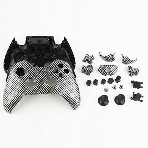 SQDeal Carbon Grain Full Replacement Housing Hydro Dipped Controller Shell Case Button Kit for XBOX ONE Wireless Controller-Black Silver - Thumbnail 4