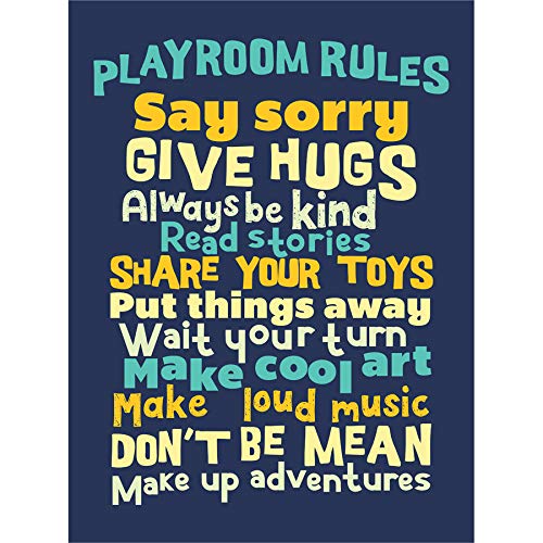 Kids Playroom Rules Fun Blue Canvas Wall Art Print
