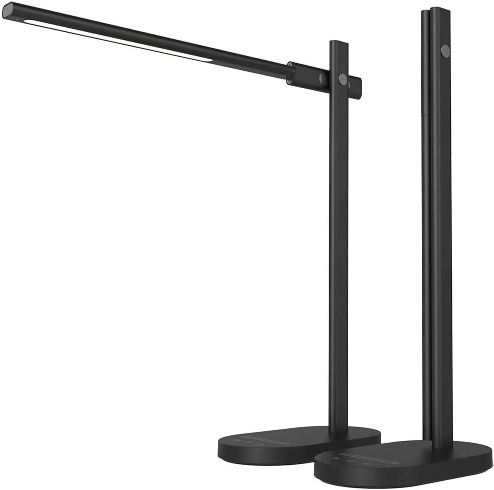 Lsmaa LED Desk Lamp with Wireless Charging Pad, Premium Metal Table Lamp with 5 Color Temperatures and 6 Brightness Levels 5V/1A USB Charging Port, 1 Hour Timer and Memory Function