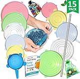 Silicone Stretch Lids 12pcs XXL, Metal Drinking Straw + 2 Gift bags, Various Sizes and Shape of Containers, Reusable, Durable + Expandable Food Covers, Keeping Food Fresh, Dishwasher