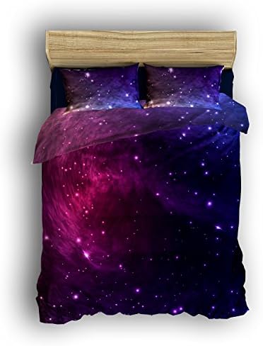 Libaoge 4 Piece Bed Sheets Set, Galaxy Stars in Space Celestial Astronomic Planets in The Universe Milky Way Print, 1 Flat Sheet 1 Duvet Cover and 2 Pillow Cases