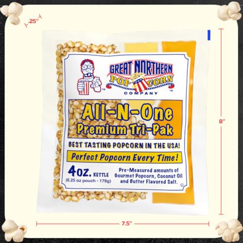 4OZ POPCORN MACHINE POPCORN PACKETS – ALL-IN-ONE MOVIE THEATER STYLE POPCORN KERNELS, SALT, AND OIL PACKS BY GREAT NORTHERN POPCORN (24 CASE)