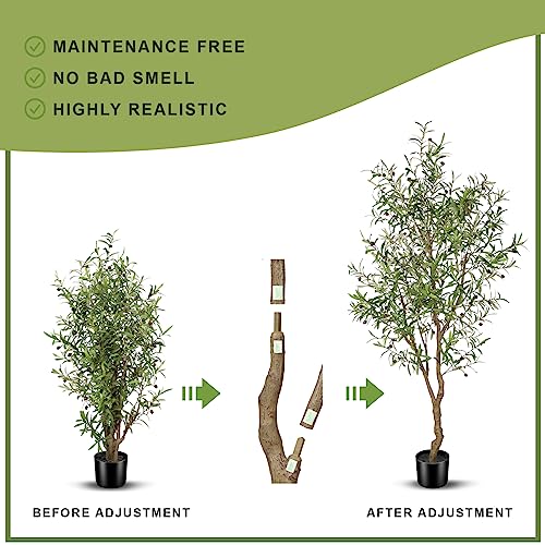 FEELEAD 7ft Faux Olive Tree - Fake Potted Olive Silk Tree with Planter Natural Olive Branches and Realistic Leaves Artificial Tree for Home House Office Decor Indoor