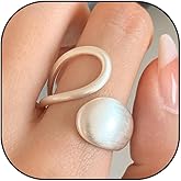 Chunky Thumb Rings For Women, Asymmetric Wire Drawing Hollow Teardrop Curve Geometry Open Adjustable Non Tarnish Minimalist Statement Jewelry Gift