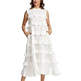 CUFEZN Women's 2026 Summer Ruffle Maxi Dress Casual Flowy Sleeveless Tiered Flounces Long Dresses with Pockets
