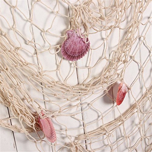 image for Rosoz Nature Fish Net Wall Decoration with Shells, Ocean Themed Wall H