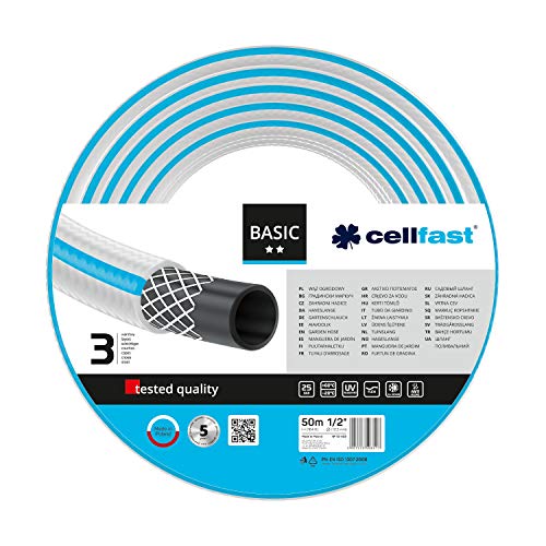 Cellfast Garden Hose BASIC 1/2” 50m, Flexible and Three-layer Hose, Resistance to UV, Internal Part Resistant to Algae, 10-402