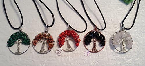 Five Tree of Life Necklaces/pendants/red and black jasper/coral/quartz/malachite