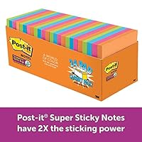 Post-it Super Sticky Notes, Rio de Janeiro Colors, Large Pack, Recyclable, 3 in. x 3 in, 24 Pads/Pack, 70 Sheets/Pad (654-24SSAU-CP)