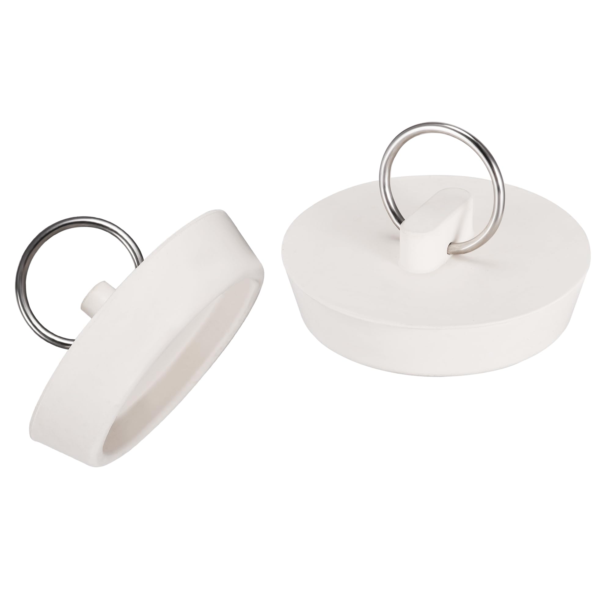 sourcing map Rubber Sink Plug, Drain Stopper White Fit 44-46mm with Hanging Ring for Bathtub Kitchen and Bathroom 2pcs
