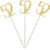 Gold Glitter 52nd Birthday Centerpiece Sticks, 12-Pack Number 52 Table Topper Anniversary Party Decorations