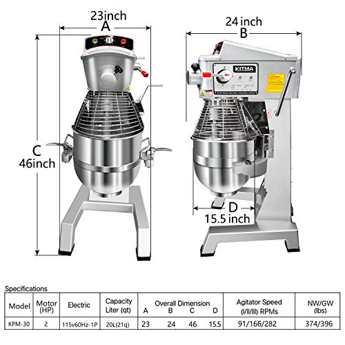 KITMA Commercial Floor Mixer 30 Quart 3 Speed Control Stand Mixer