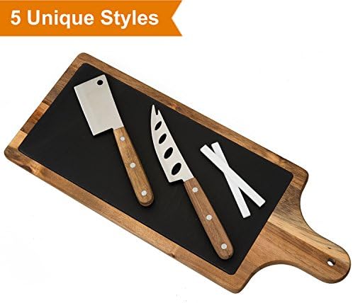 Slate Cheese Board Knife Set with Chalk, Cheeseboard Platter Tray &amp; Tools [18" x 7.5"]