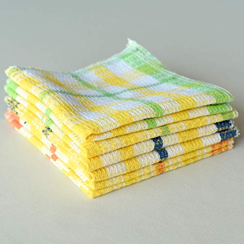 AHOLTA DESIGN Dish Towels Poly-Cotton Tea Hand Towels - Multi-Purpose Set of 6 Kitchen Cloths Absorbent - Great for Kitchen Cooking and Household Cleaning (Yellow, Dish Towel 12"x12" 6PCs)