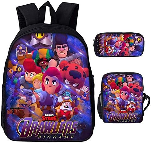 KJHUDD Anime Brawl Stars School Backpack 3D Print School Bags Set Bookbags Shoulder Bag Pouch 3 in 1