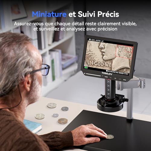 TOMLOV TM4K-AF Max Autofocus Digital Microscope 4K 2000X, HDMI 10.1" IPS Screen with 360 Rotatable Arm, 52MP Camera for Parts and Soldering with Ring Light, Compatible PC/TV, 64GB