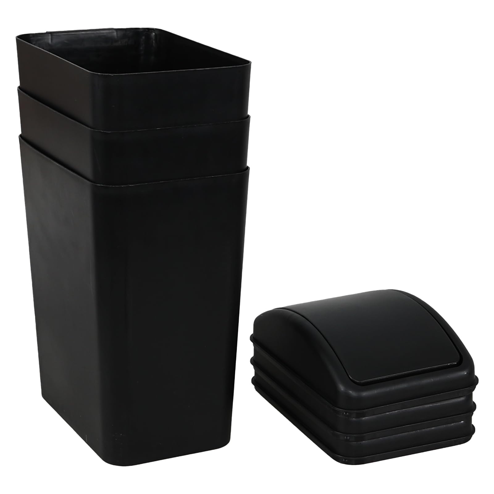 Photo 1 of ***1 LID MISSING***
Feicanhao 3-Pack Plastic 4.5 Gallon Swing Lid Trash Can, Slim Garbage Bin with Swing Lid, Black