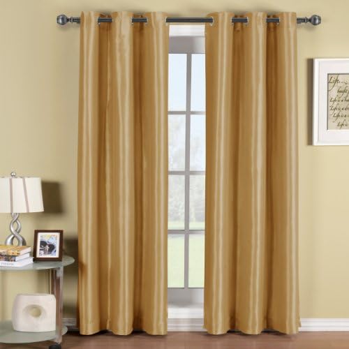 One Gold Top Grommet Blackout Curtain Panel, Triple-Pass Foam Back Layer, Elegant and Contemporary Soho 84 Inches Blackout Panel