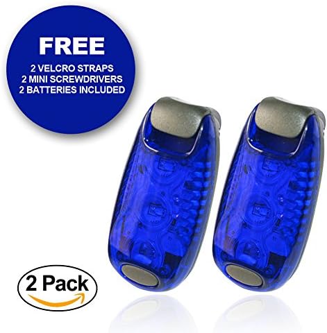 ClipOn Safety Light | 2 Pcs Clip On Flashing Strobe Lights for Runner Bicycle Rider Dog Kid Walker Jogger | Super Bright Nightime Visibility Reflective Gear with Straps and Mini Screwdriver | Blue