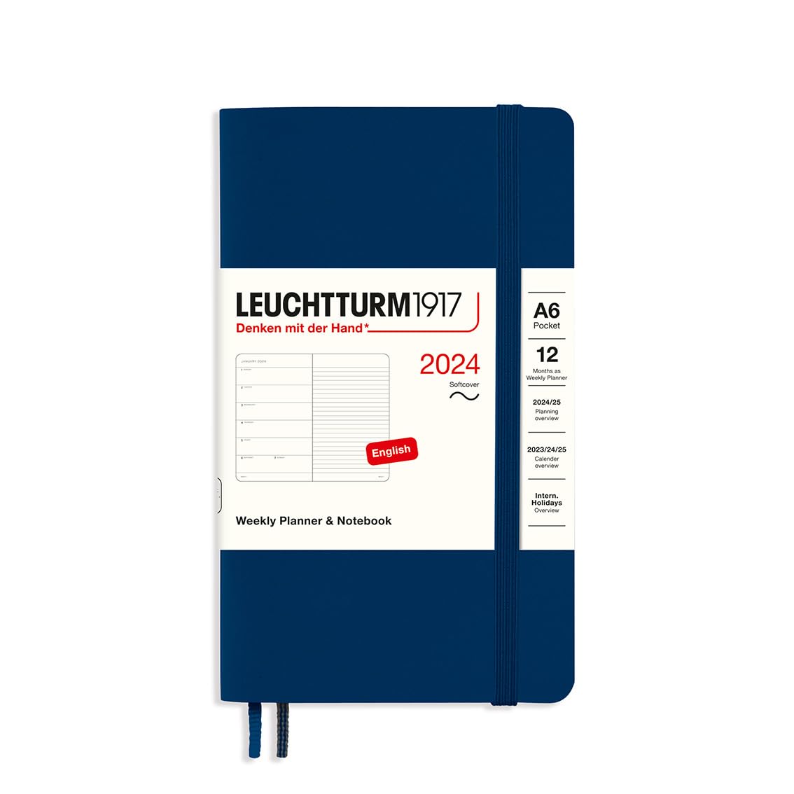 LEUCHTTURM1917 367794 Weekly Calendar & Notebook Softcover Pocket (A6) 2024, 12 Months, Navy, English