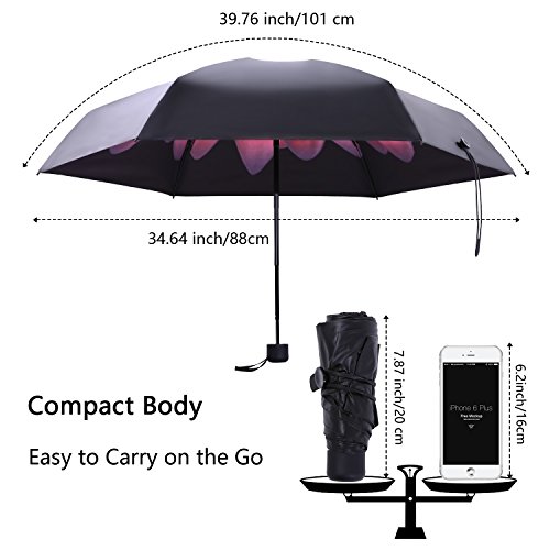 MuNiSa Mini Travel Sun Rain Umbrella Compact Parasol Lightweight Portable Outdoor Golf Umbrella with 95% UV Protection